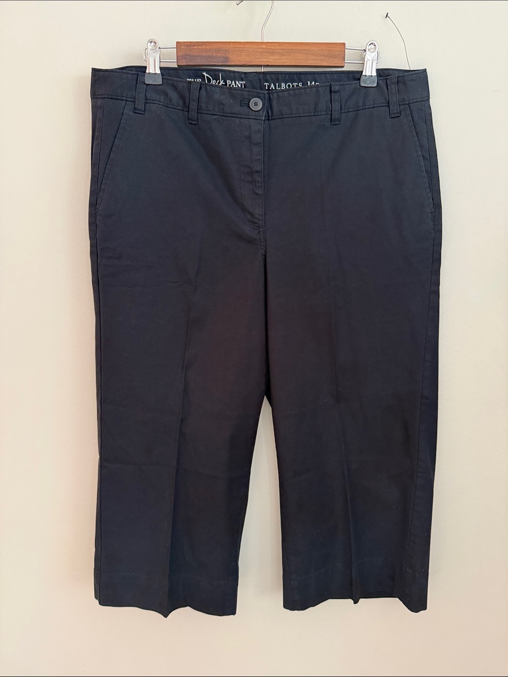 Talbots The Deck Pant in Black Cropped Straight-Leg Ankle Cotton Size 14 petite